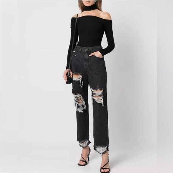 Retrofete Maggie Distressed Straightleg 26 Denim Jean in Onyx Jet Black $413 NWT - Picture 6 of 6